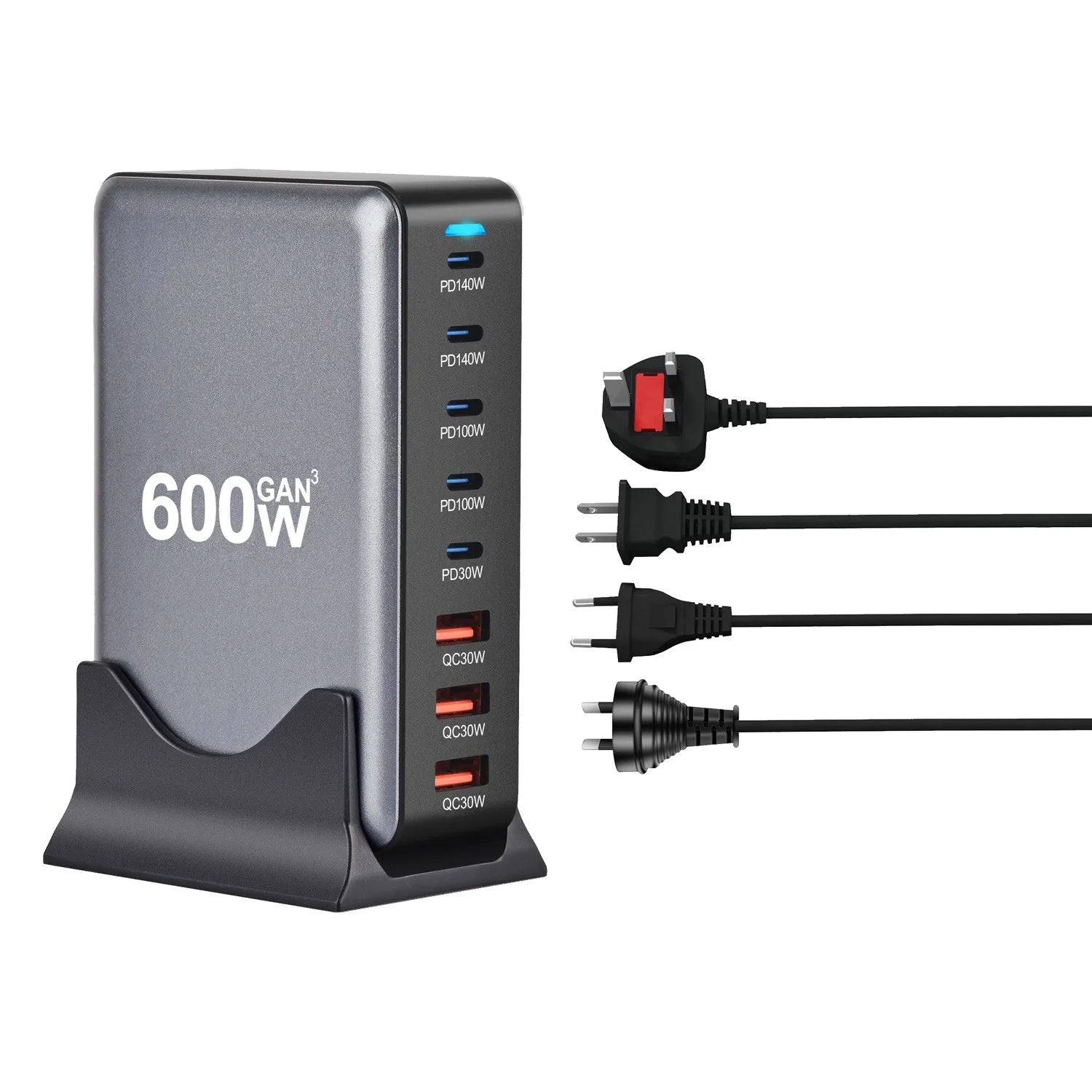 New Design 5C3A 600W USB C Wall Charger Station PD 600W Desktop Fast Charging GaN Charger