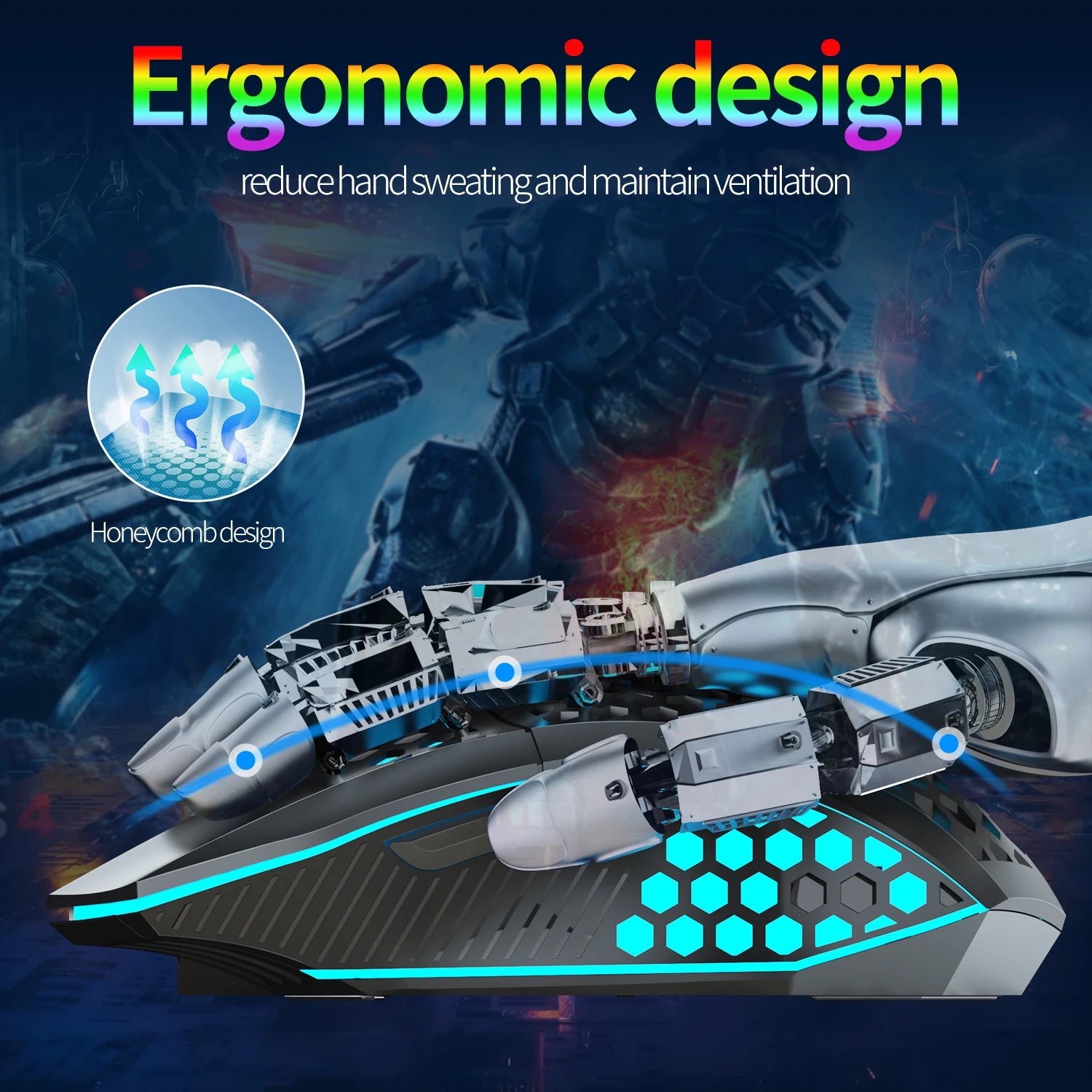 Wireless Gaming Mouse - Ergonomic Design with RGB Lighting, Type-C USB Charging, Honeycomb Shell, Right-Handed, Optical Precisio