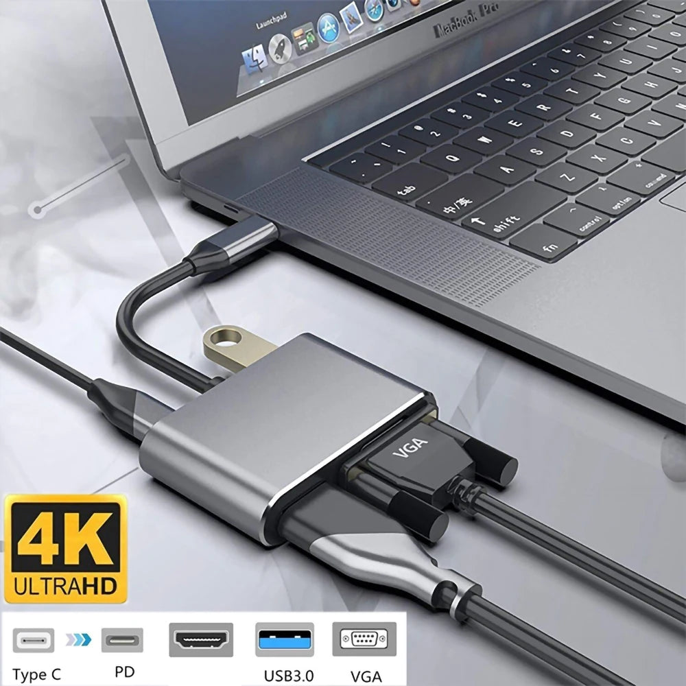 Free Sample Type C to HDTV 4K Adapter 1080P VGA Audio Video Converter PD 87W Fast Charger Adapter Dongle Dock Cable for Macbook