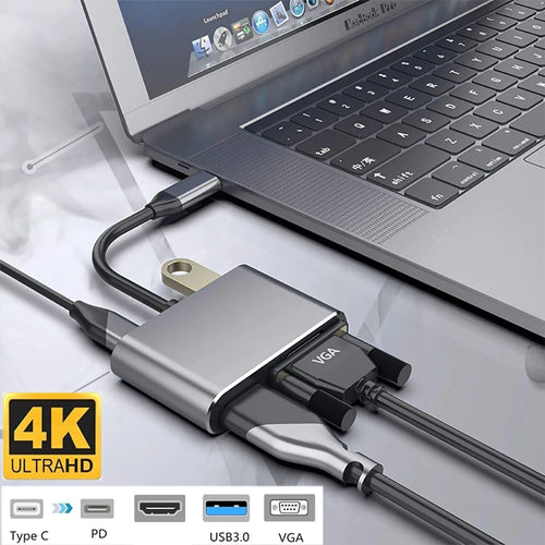 Free Sample Type C to HDTV 4K Adapter 1080P VGA Audio Video Converter PD 87W Fast Charger Adapter Dongle Dock Cable for Macbook