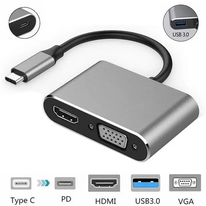 Free Sample Type C to HDTV 4K Adapter 1080P VGA Audio Video Converter PD 87W Fast Charger Adapter Dongle Dock Cable for Macbook