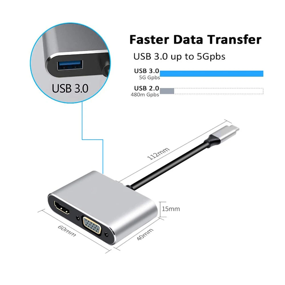 Free Sample Type C to HDTV 4K Adapter 1080P VGA Audio Video Converter PD 87W Fast Charger Adapter Dongle Dock Cable for Macbook