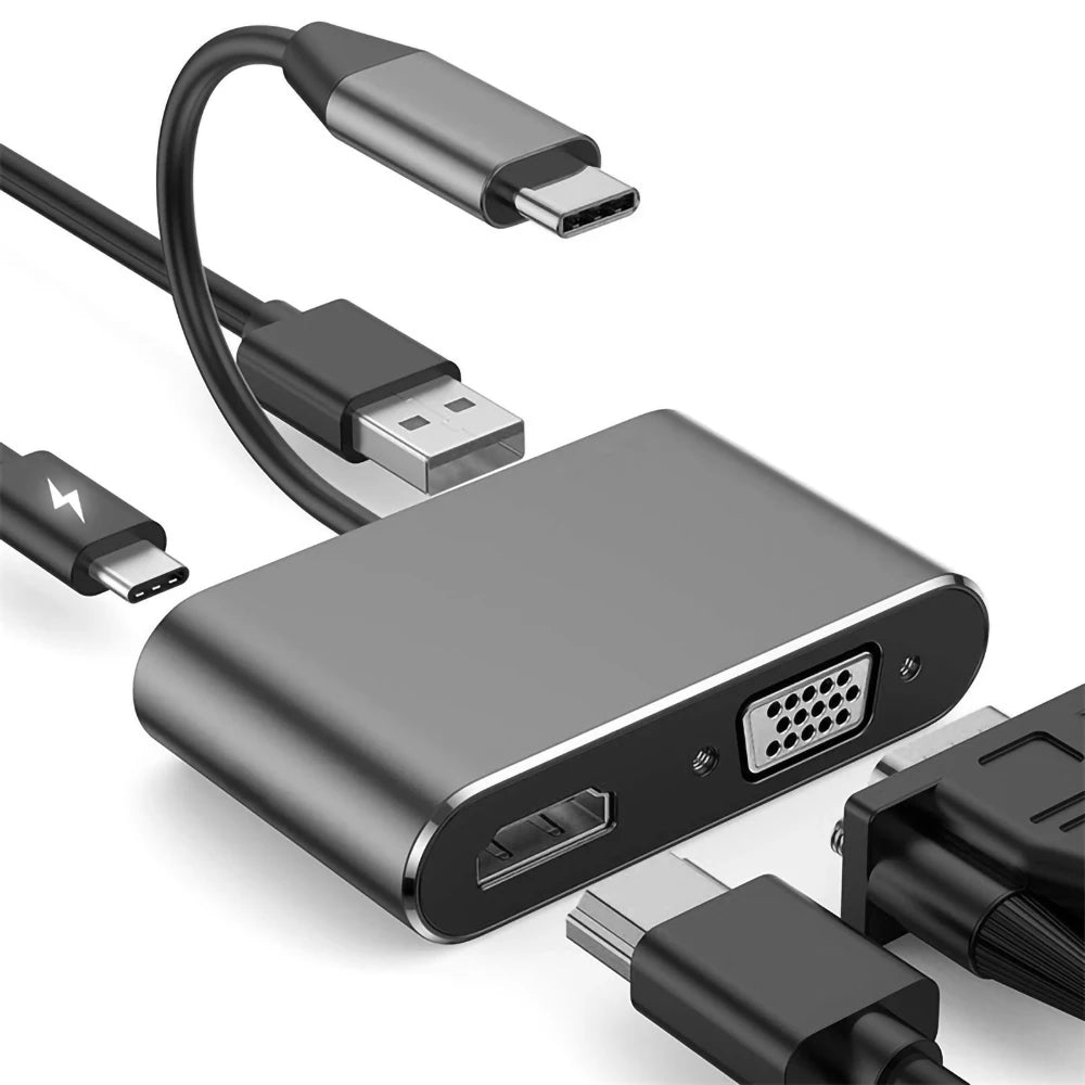 Free Sample Type C to HDTV 4K Adapter 1080P VGA Audio Video Converter PD 87W Fast Charger Adapter Dongle Dock Cable for Macbook